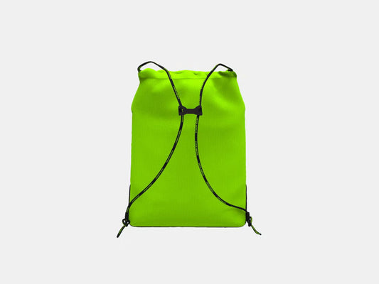 Sac à cordons UA Hustle - Under Armour vert fluo en tissu léger, vue de dos avec cordons noirs ajustables.