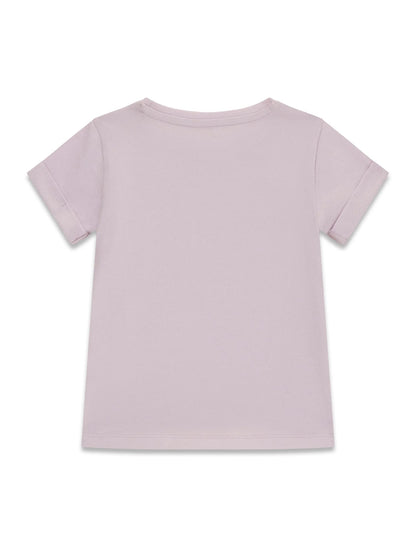 T-Shirt - Guess pour enfant fille, couleur rose pâle, manches courtes, en coton, vue de dos.