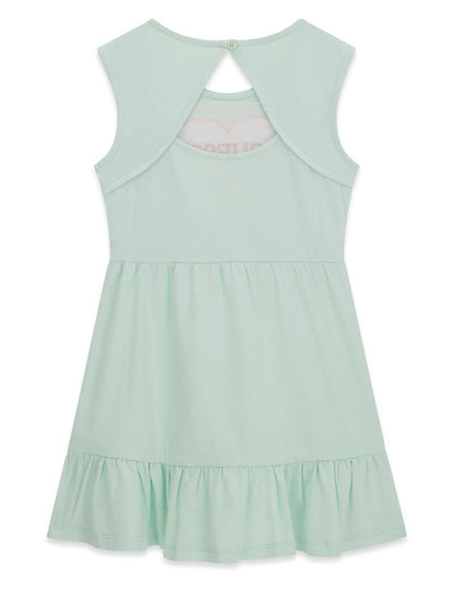 Robe - Guess vert clair en coton pour enfant, sans manches, dos ouvert avec bouton, vue de dos.