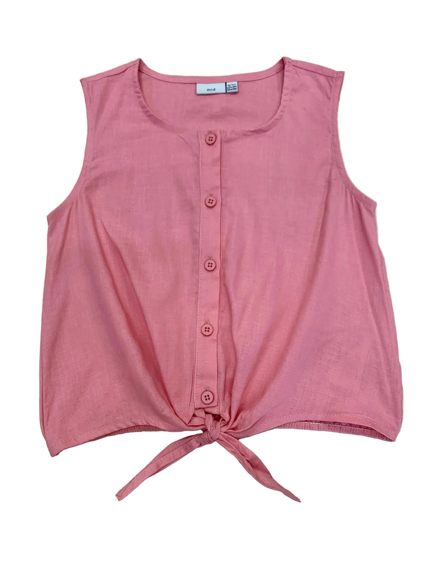 Haut - M.i.D. débardeur rose saumon en coton léger, noué devant, style estival, vue de face, pour enfant fille.