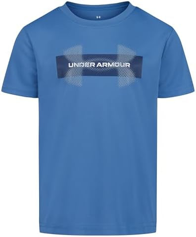 T-Shirt UA Tech™ Graphic - Under Armour bleu clair avec logo graphique blanc et bleu marine, en tissu technique, vue de face.