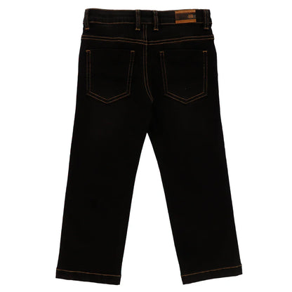 Jeans - Nanö noir en denim avec coutures contrastées marron, vue de dos, pour enfant.