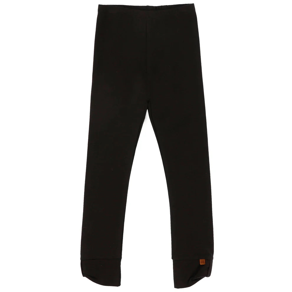 Legging - Nanö noir en coton doux pour enfant, coupe simple et ajustée, vue de face à plat.