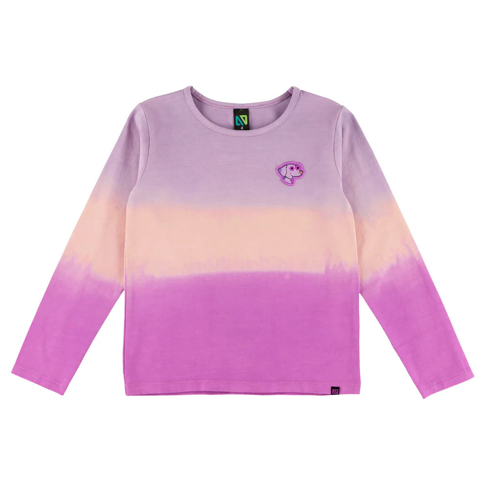 Chandail - Nanö à manches longues avec dégradé de rose, pêche et violet, en coton, pour enfant, vue de face.