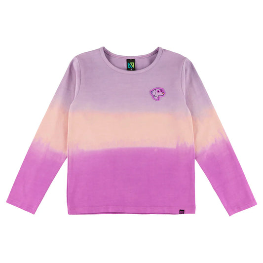 Chandail - Nanö à manches longues avec dégradé de rose, pêche et violet, en coton, pour enfant, vue de face.