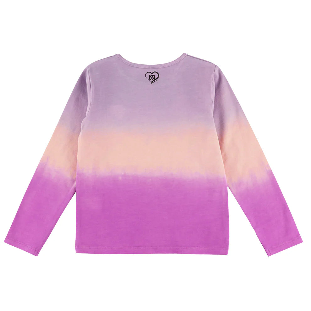 Chandail - Nanö à manches longues pour enfant, en coton, dégradé violet, rose et pêche, vue de dos.