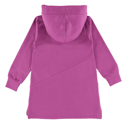 Tunique - Nanö à capuche en coton violet pour enfant, vue de dos, manches longues avec poignets côtelés.