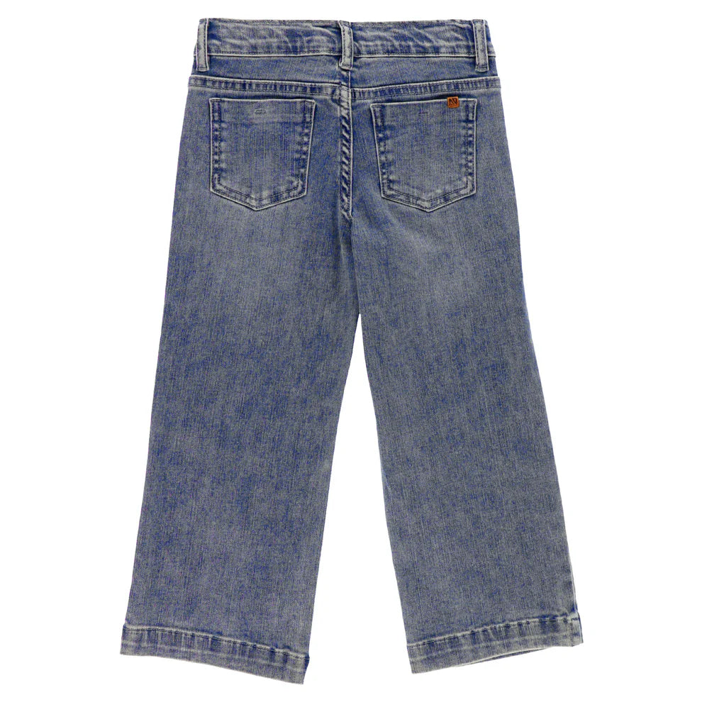 Jeans - Nanö en denim bleu clair, coupe droite, vue de dos, pour enfant.
