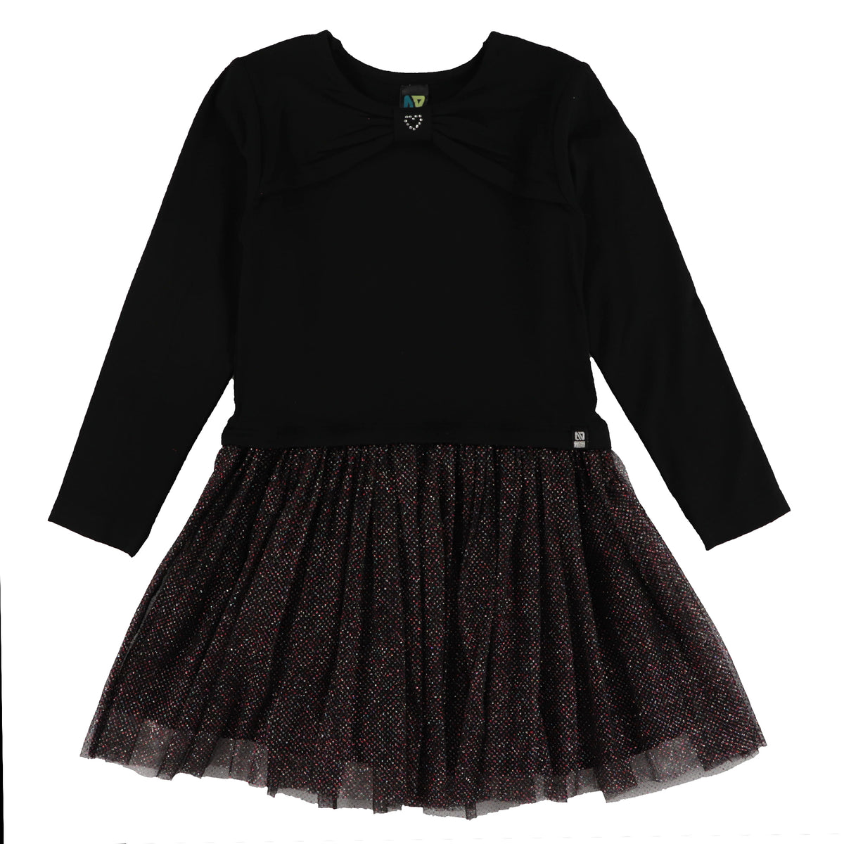 Robe - Nanö noire à manches longues et jupe en tulle à motifs colorés pour fille vue de face