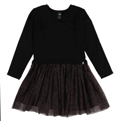 Robe - Nanö noire à manches longues et jupe en tulle à motifs colorés pour fille vue de face