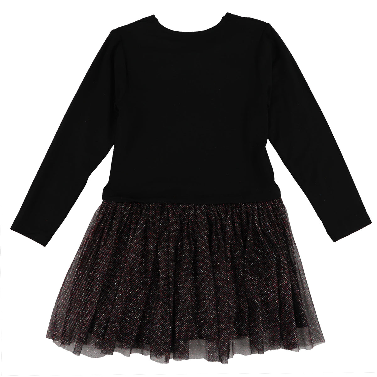 Robe - Nanö noire à manches longues avec jupe en tulle à motifs scintillants vue de face