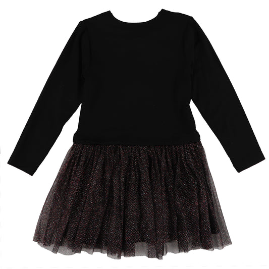 Robe - Nanö noire à manches longues avec jupe en tulle à motifs scintillants vue de face