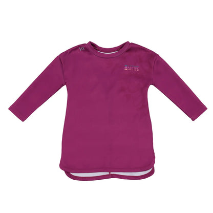 Tunique athlétique - Nanö violet foncé à manches longues, en tissu technique, pour enfant, vue de face sur fond blanc.