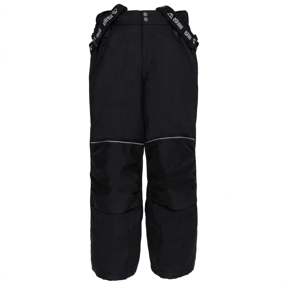 Pantalon de neige noir avec renforts aux genoux et bretelles réglables, pour enfant, vue de face, Habit de neige Chris - Nanö.