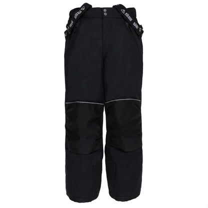 Pantalon de neige noir avec renforts aux genoux et bretelles réglables, pour enfant, vue de face, Habit de neige Chris - Nanö.