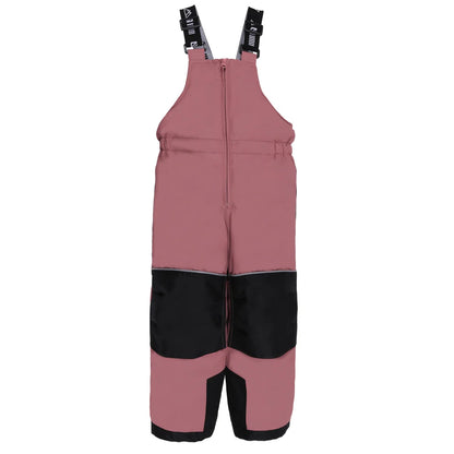 Habit de neige Tiffany - Nanö rose mauve avec renforts noirs, style salopette, pour enfant, vue de face sur fond blanc.