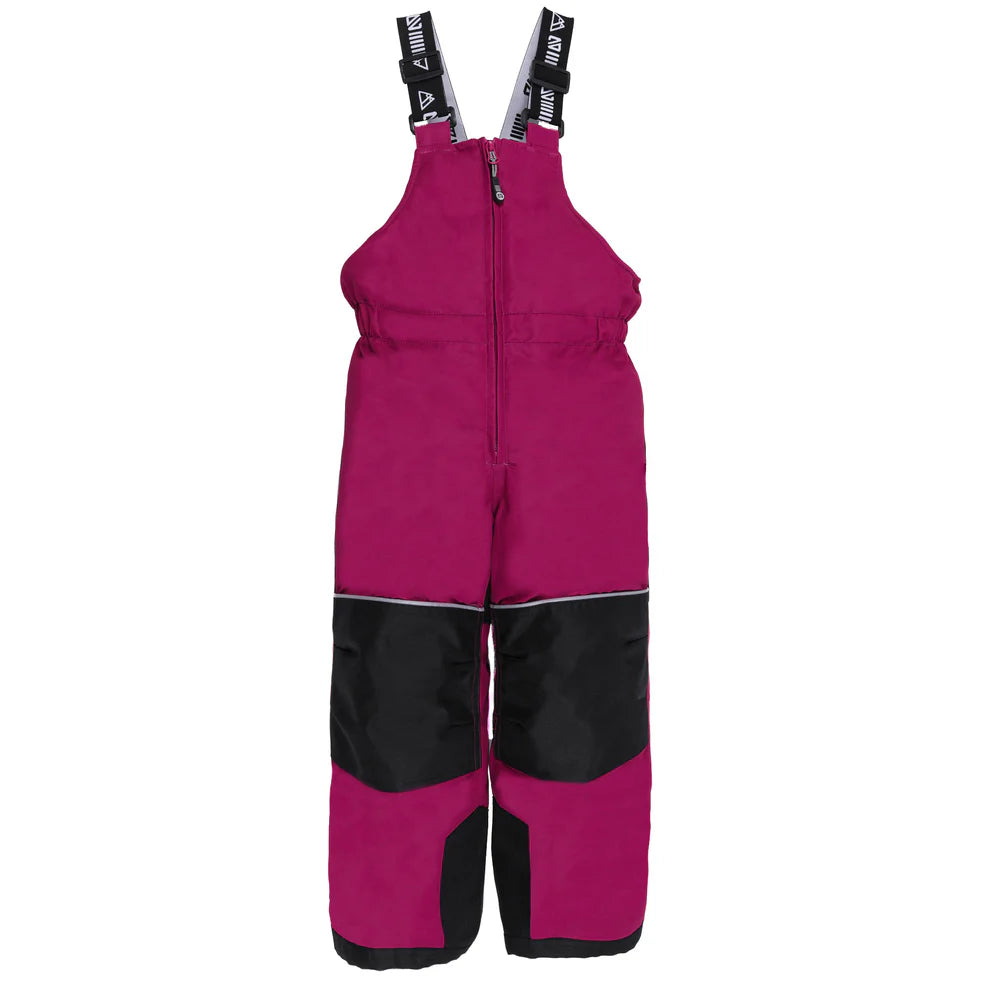 Habit de neige Anabel - Nanö bordeaux et noir pour enfant, style salopette avec bretelles ajustables, vue de face sur fond blanc.
