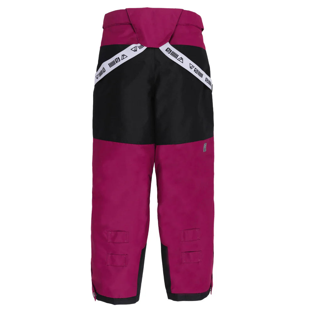 Pantalon de neige bordeaux et noir en tissu technique, pour enfant, partie arrière de l'Habit de neige Anabel - Nanö.