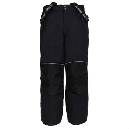 Habit de neige - Nanö noir avec renforts aux genoux, bretelles réglables, pour enfant, vue de face, en tissu imperméable.