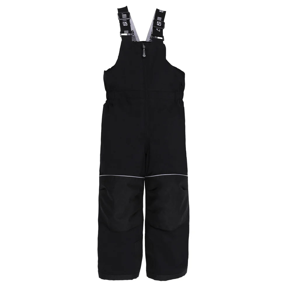 Habit de neige Brooklyn - Nanö noir avec bretelles réglables blanches et noires, en matériau imperméable, pour enfant, vue de face.