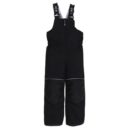 Habit de neige Brooklyn - Nanö noir avec bretelles réglables blanches et noires, en matériau imperméable, pour enfant, vue de face.