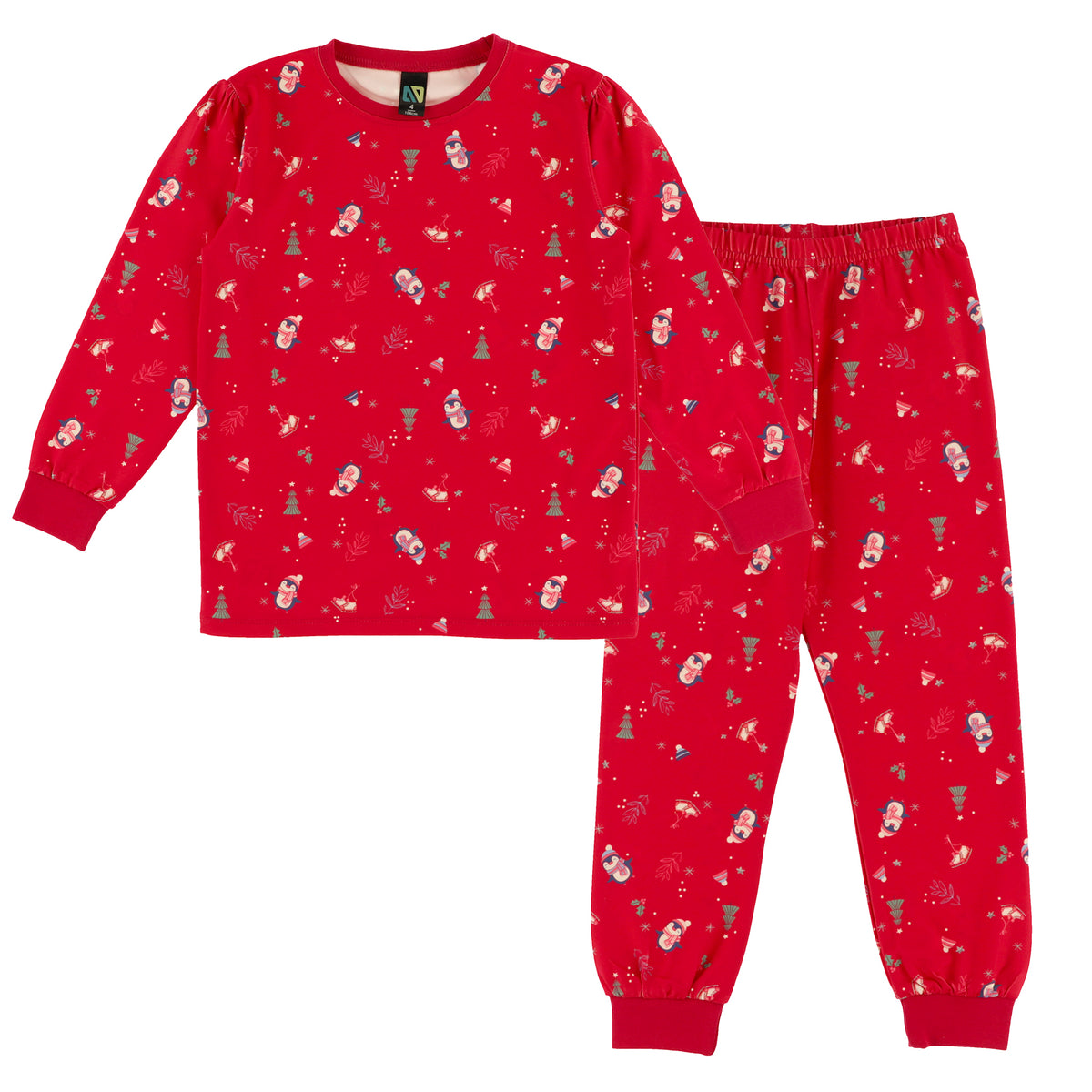 Pyjama des fêtes - Nanö rouge pour enfant à manches longues avec motifs de Noël présenté à plat