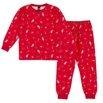 Pyjama des fêtes - Nanö rouge pour enfant à manches longues avec motifs de Noël présenté à plat