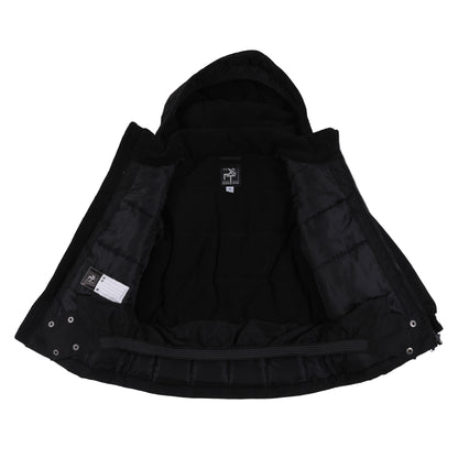 Habit de neige - Peluche & Tartine noir en tissu isolant, doublure intérieure visible, vue intérieure ouverte avec capuche, pour enfant.