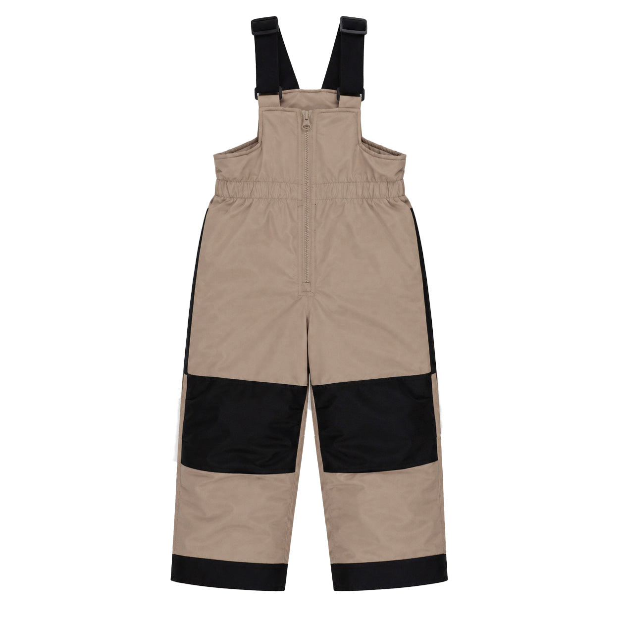 Habit de neige - Peluche & Tartine beige avec renforts noirs, style salopette, pour enfant, vue de face, matière imperméable.