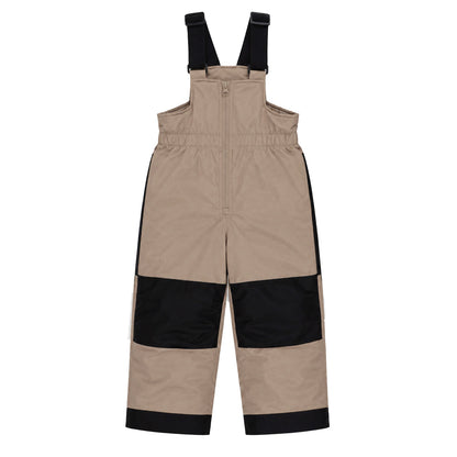 Habit de neige - Peluche & Tartine beige avec renforts noirs, style salopette, pour enfant, vue de face, matière imperméable.