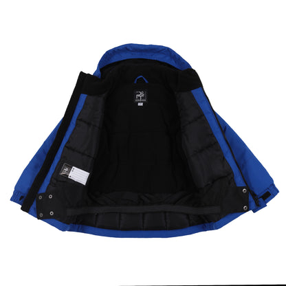 Habit de neige - Peluche & Tartine bleu et noir, veste enfant, doublure intérieure en tissu isolant, vue de face ouverte.