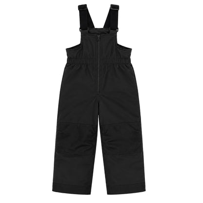Habit de neige - Peluche & Tartine noir en tissu imperméable, style salopette avec bretelles réglables, pour enfant, vue de face.