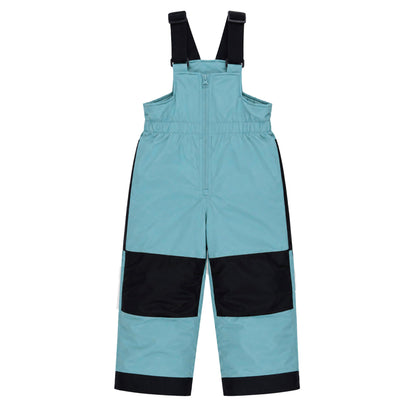 Habit de neige - Peluche & Tartine bleu clair et noir avec bretelles réglables, en tissu imperméable, pour enfant, vue de dos.