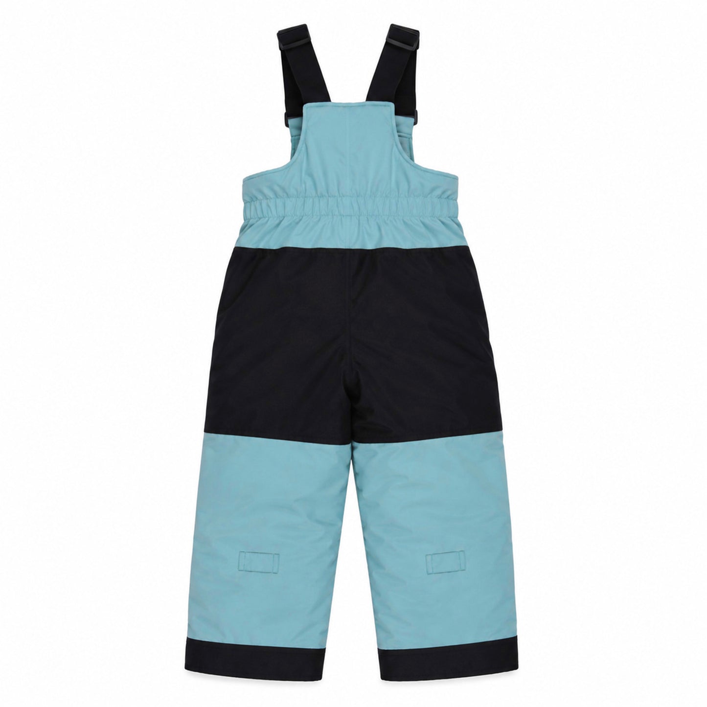 Habit de neige - Peluche & Tartine pantalon salopette bleu clair et noir, en tissu imperméable, pour enfant, vue de dos.