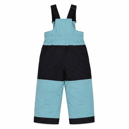 Habit de neige - Peluche & Tartine pantalon salopette bleu clair et noir, en tissu imperméable, pour enfant, vue de dos.