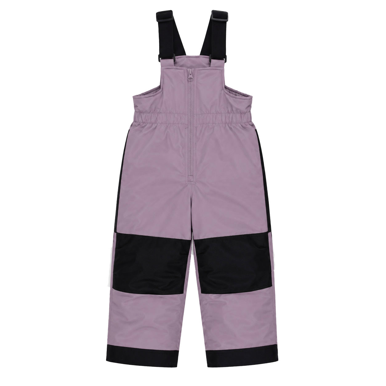 Habit de neige - Peluche & Tartine violet et noir pour enfant, pantalon salopette avec bretelles réglables, vue de face.