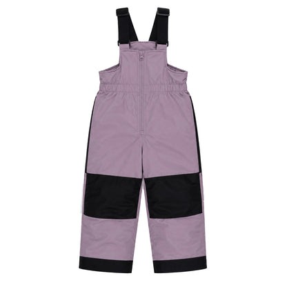 Habit de neige - Peluche & Tartine violet et noir pour enfant, pantalon salopette avec bretelles réglables, vue de face.