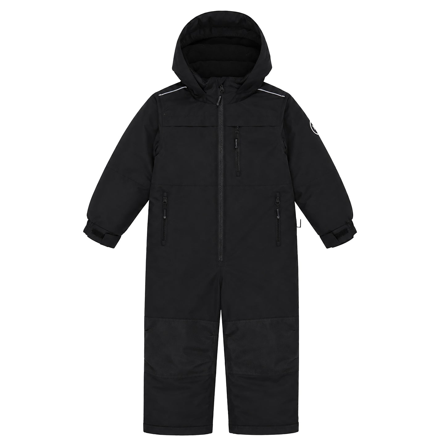 Habit de neige 1 Pièce - Peluche & Tartine (Copie) noir en textile imperméable, pour enfant, combinaison une pièce avec capuche, vue de face.