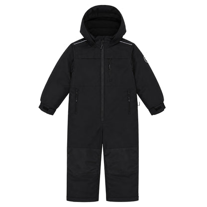 Habit de neige 1 Pièce - Peluche & Tartine (Copie) noir en textile imperméable, pour enfant, combinaison une pièce avec capuche, vue de face.