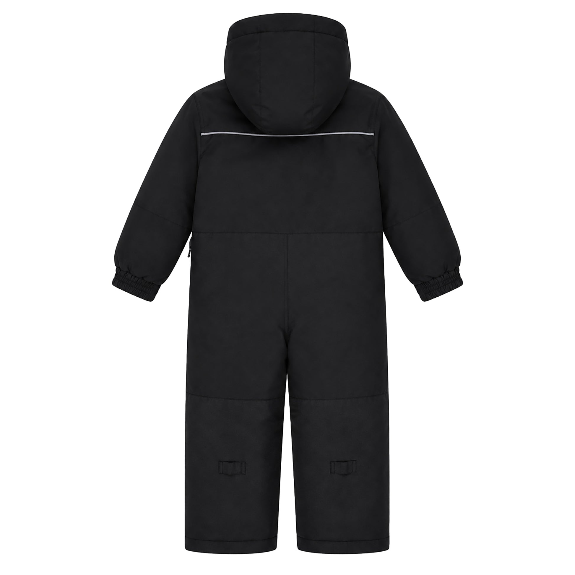 Habit de neige 1 Pièce - Peluche & Tartine (Copie) noir uni avec capuche, protection renforcée aux genoux, vue de dos pour enfant.