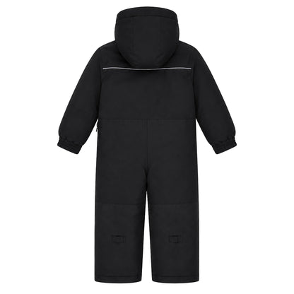 Habit de neige 1 Pièce - Peluche & Tartine (Copie) noir uni avec capuche, protection renforcée aux genoux, vue de dos pour enfant.