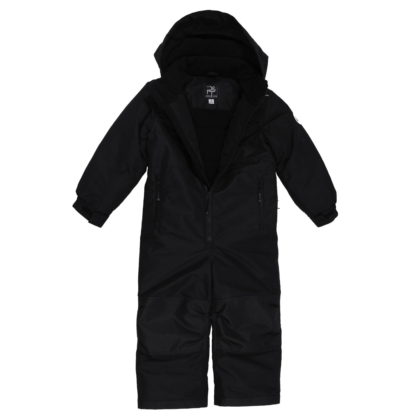 Habit de neige 1 Pièce - Peluche & Tartine (Copie) noir, combinaison une pièce chaude avec capuche, pour enfant, vue de face.