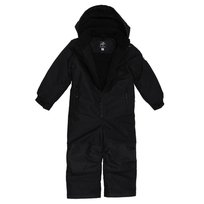 Habit de neige 1 Pièce - Peluche & Tartine (Copie) noir, combinaison une pièce chaude avec capuche, pour enfant, vue de face.