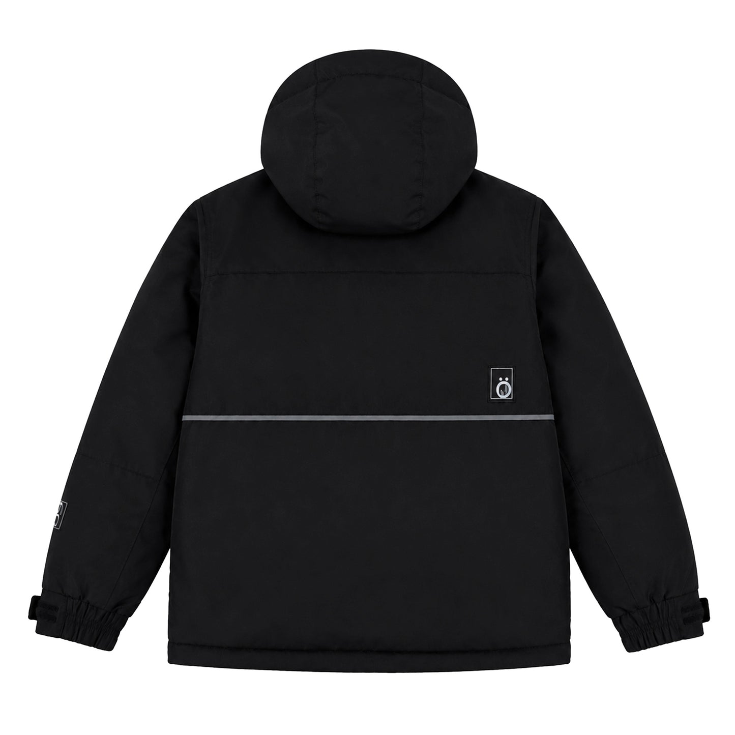 Manteau d'hiver - Snö noir avec capuche, détail réfléchissant gris, matériau isolant, pour enfant, vue de dos.