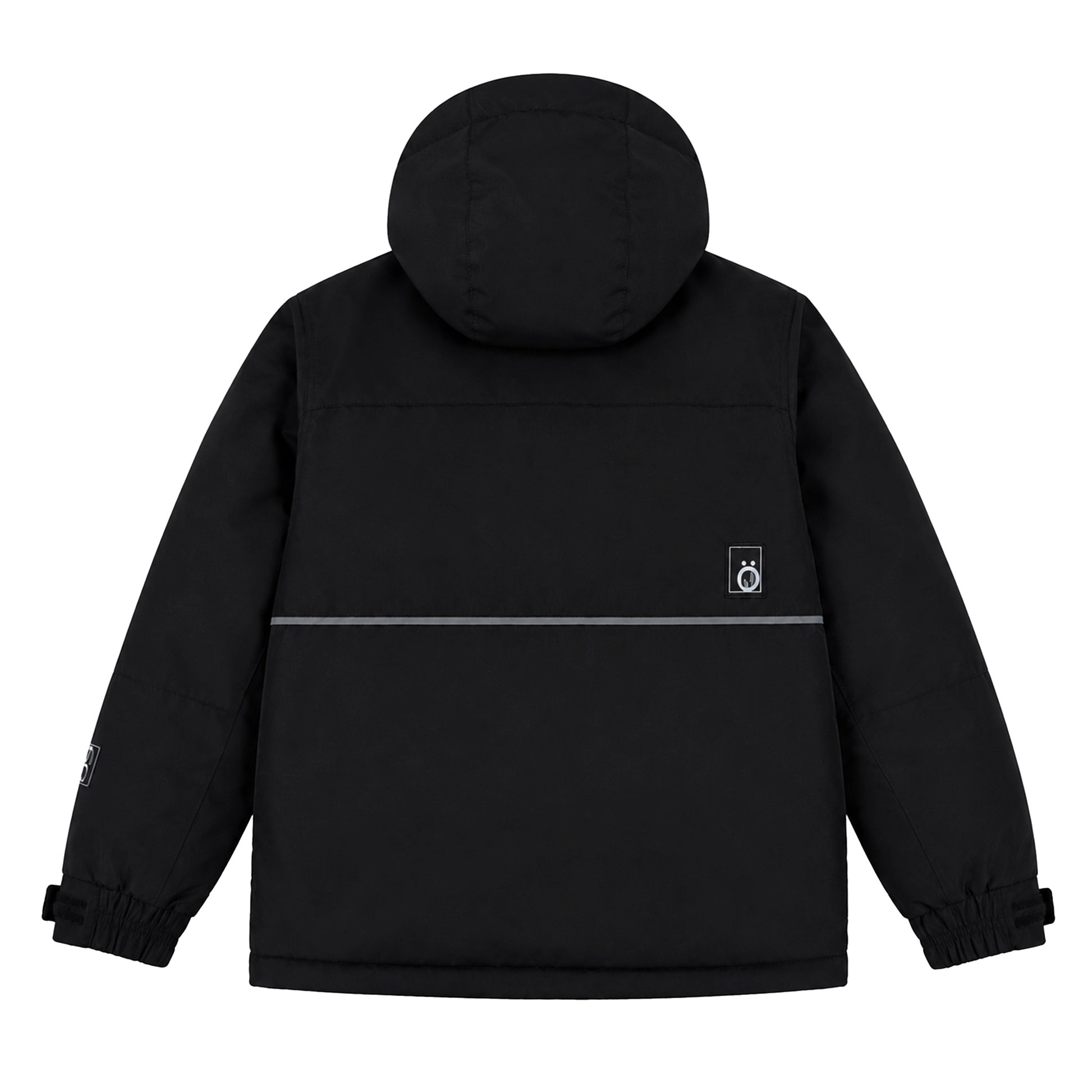 Manteau d'hiver - Snö noir avec capuche, détail réfléchissant gris, matériau isolant, pour enfant, vue de dos.