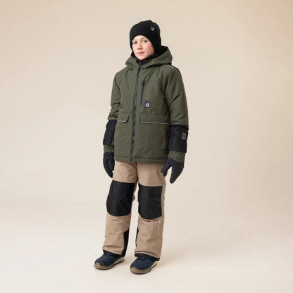 Manteau d'hiver - Snö vert kaki pour enfant avec capuche et poches zippées vue de face