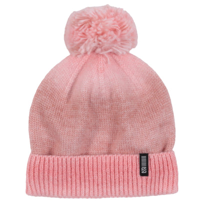 Tuque d'hiver - Nanö rose clair en tricot doux avec pompon, style enfant, vue de face détaillée sur fond blanc.