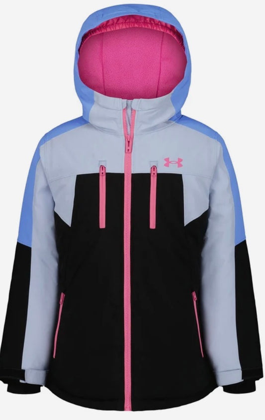 Manteau D'hiver - Under Armour gris noir et rose à capuche vue de face