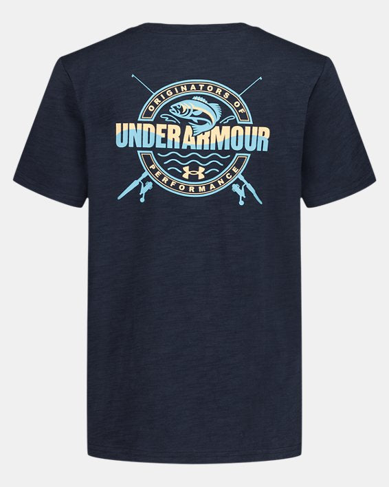 T-Shirt - Under Armour en coton 100% vue arrière avec logo poisson bleu clair position galerie 2 portrait