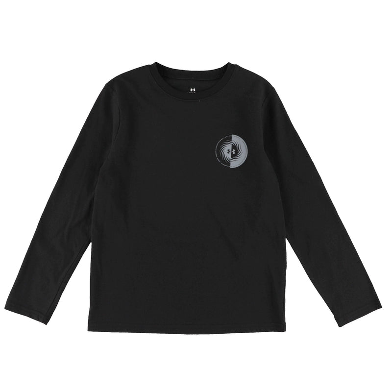 Chandail - Under Armour noir à manches longues avec logo circulaire gris sur la poitrine, vue de face pour enfant